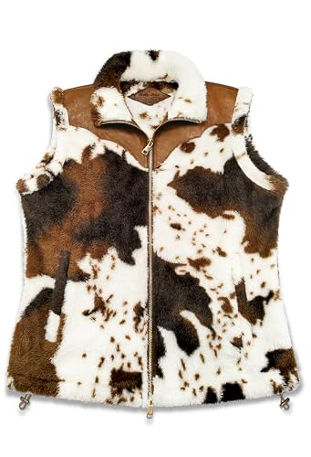 Chaleco mullido con estampado de vaca para mujer, chaleco de forro polar sherpa ligero para mujer, ropa de abrigo sin mangas con bolsillos, Estampado de vaca occidental, M