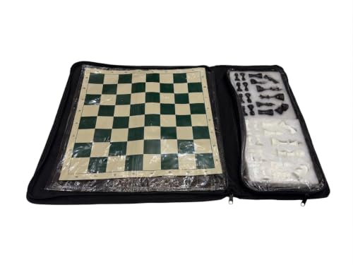 Image of PALM ROYAL HANDICRAFTS 17x17 inches Portable Travel Chess Set - Roll-Up Vinyl Board with Staunton Chessmen and Zippered Carrying Case - Perfect for Tournaments, Schools, and Outdoor Play.