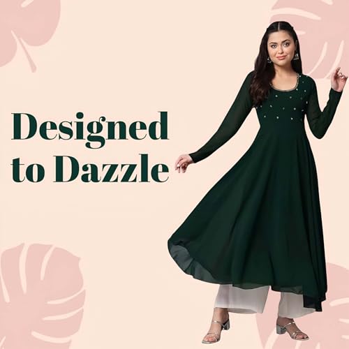 Image of PH POSHAKHUB Georgette Regular Fit Hand Embroidery Anarkali Kurta Set for Women, Yoke Anarkali Kurta for Woman, Ankle Length Anarkali Suit for Women, Full Sleeve Kurti, Dress for Woman