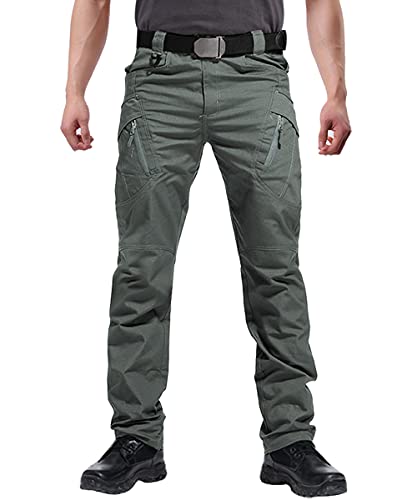 Susclude Men's Outdoor Cargo Workout Pants Military Tactical Pants Ripstop Assault Combat Army Pants Gray Green 34Wx32L