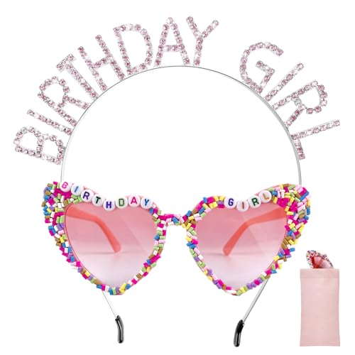 Birthday Sunglasses with Crown, Birthday Glasses Headband Tiara for Women, Gifts Accessories Decorations