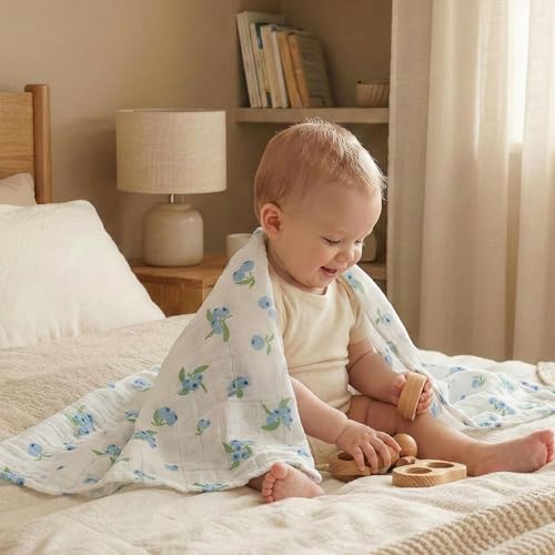 Image of GLLQUEN BABY Receiving Blanket Boy Cotton Muslin Swaddle Blankets Girl Newborn Squares Breathable & Soft Thin Baby Blankets Cloths Double Absorbent Infant Swaddling Wrap - 6 Pack (Azure Berry Dream)