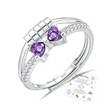 Fidget Rings for Anxiety Women, Sterling Silver Anxiety Ring Amethyst Birthstone Ring, Silver Fidget Rings for Women Girls, Amethyst Jewellery February Birthstone Gifts Birthday Gifts