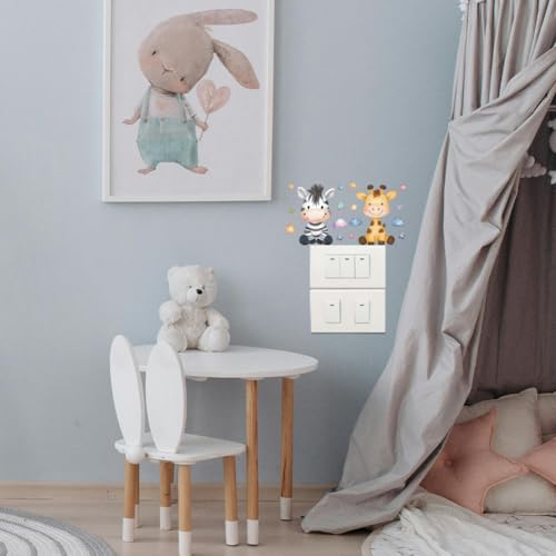 AHANDMAKER 6 x Süßer Cartoon Lichtschalter Aufkleber. Löwe Elefant Giraffe Tiger Zebra Affe Wandaufkleber Lichtschalter Aufkleber Für Kinderzimmer Leiste Fahrzeug Und Heimdekor