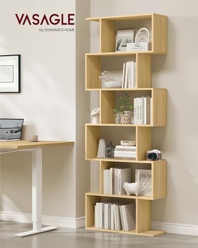 VASAGLE Scaffale a 6 Ripiani, Libreria, 24 x 70 x 191,6 cm, Divisorio per Stanza, Organizzatore a Cubi, Stile Moderno, per Soggiorno, Camera da Letto, Ufficio, Rovere Naturale LBC061T70 - Immagine 1