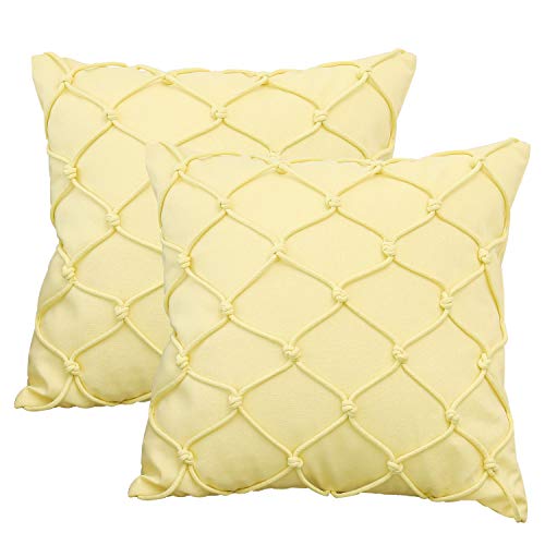Nottingson Home Lemon Yellow Throw Pillow Cover 20X20 Farmhouse Decorative Boho Cushion Covers Outdoor Pillow With Geometric Design Knotted Rope For Couch Sofa Porch Set Of 2 Pale Yellowish #TOP21