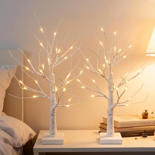 Árboles de Navidad de abedul con 24 LED a pilas para centro de mesa 2