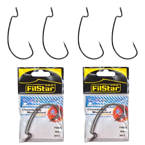 PRO FILSTAR Set 4 Stück N6/0 – Cheburashka Haken - Dropshot Haken - Jighaken für Gummifische Montage - Jig Head - Fishing Hooks - Zander & Hecht & Forelle Angelhaken - Sport Set