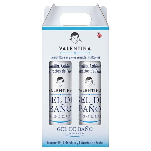 VALENTINA Gel de Baño Ideal Bebes y Niños para Cuerpo y Cara con Caléndula, Manzanilla y Extractos de Frutas | Natural, Suave, Apto para Piel Sensible y Atópica | Uso Familiar 800 ml. Sin parabenos