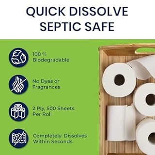 Freedom Living Septic Tank Safe Toilet Tissue for Campers and RVs Biodegradable Marine Toilet Paper for Boats, Fragrance-Free 2-Ply RV Toilet Paper (8 Rolls, 500 Sheets Each)