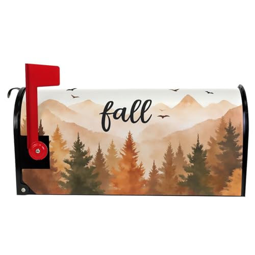 Image of Wamika Hello Fall Forest Magnetic Mailbox Covers Autumn Pine Tree Mailbox Cover Over Size Full Magnet Garden Yard Porch Mail Boxes Cover Holiday Decorations 25 inch L x 21 inch W