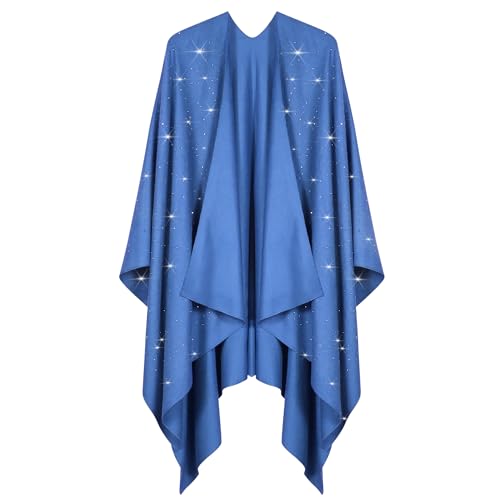 Image of Womens Rhinestones Open Front Poncho Shawl Wrap Cape Ruana Travel Blanket Cardigan