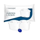 Wessper Filtro Acqua per caraffa filtrante, Filtri con Carbone Attivo e Resina a Scambio Ionico, PIN Aggiuntivo Compatibile con la Caraffa Brita, ricambio per brocca Dafi, Wessper, Philips – 2 pezzi