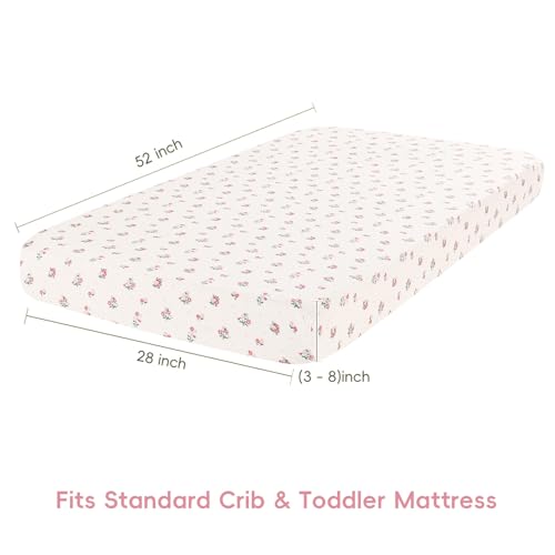 Image of david's kids Muslin Crib Sheets for Girls, 2 Pack 100% Cotton Soft Breathable Fitted Baby Sheet Set, Standard 52 inchx28 inch Crib and Toddler Mattress, Rabbit