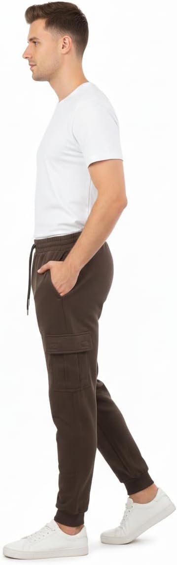 LIME TREE Heavyweight Fleece Cargo Jogger Sweatpants Brown-M