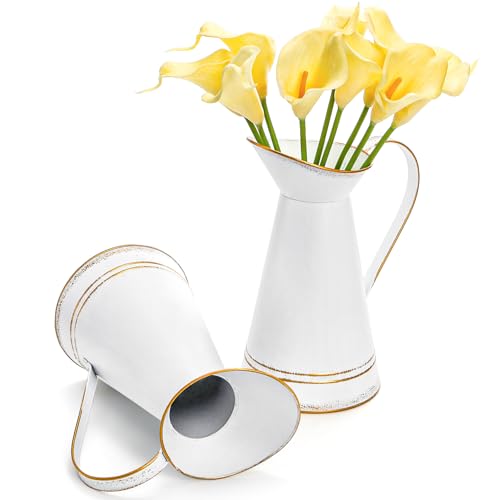 Elsjoy 2 Pack 9 Inch Metal Flower Vase, Galvanized...