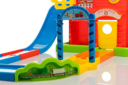 Toy Chef Go Go Drivers Garage Playset, Car Garage with Car Launcher, Race Track for Boys, Parking Lot Toy for Toddlers (Fire Station Play Set)