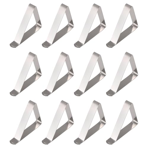 Mokamika 12 pinzas de acero inoxidable para mesa, antideslizantes, ajustables, pinzas para mesa, para fiestas, picnics
