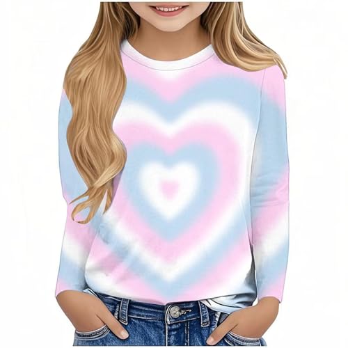 Girls Tie Dye T Shirts Long Sleeve Love Graphic Tees Fall Cotton Tshirts Basic Tops 3-14 Years