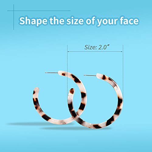 Jsjoy Lightweight Resin Acrylic Hoop Earrings,Bohemian Small Resin Statement Earrings,Acrylic Earrings For Women Hoop Set,Hypoallergenic,White,Tortoise Shell,Leopard,3 Pairs #TOP3