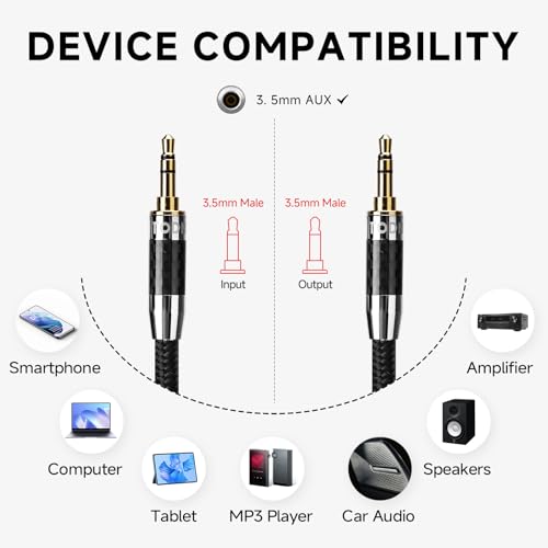 Image of TODN Hi-Fi AUX Cord, O-C-C Cores 3.5mm Audio Cable, Audiophile AUX to AUX Cable for Car /Stereo /Headphone /PC (6.5ft /2m, 90 Degree)