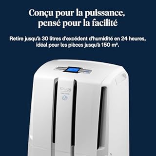 De’Longhi Tasciugo AriaDry - Déshumidificateur Portable pour la Maison, Élimination Humidité 30L/24h, Séchage, Anti-Moisissure, Pompe drainage 5m, Silencieux, Ecran LCD, Minuteur, Blanc (DD230P)