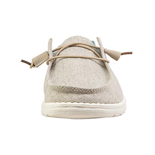 Hey Dude Women's Wendy Chambray Woven Tan Size 9 | Women’s Shoes | Women’s Lace Up Loafers | Comfortable & Light-Weight