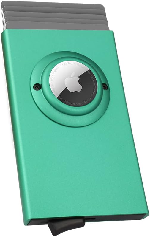 WALLFID AirTag Card Holder Wallet with AirTag Holder, Pop Up Wallet RFID Blocking Slim Metal Bank Credit Card Case Holds 5 Cards (Green), 3.9inch