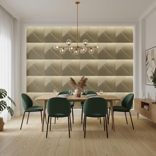 Image of Kayra Decor 3D PVC Wall Panels - Stripe Design, Champagne Gold Color 19.7 inch x 19.7 inch (Pack of 3) - Covers 8.07 Sq. Ft.