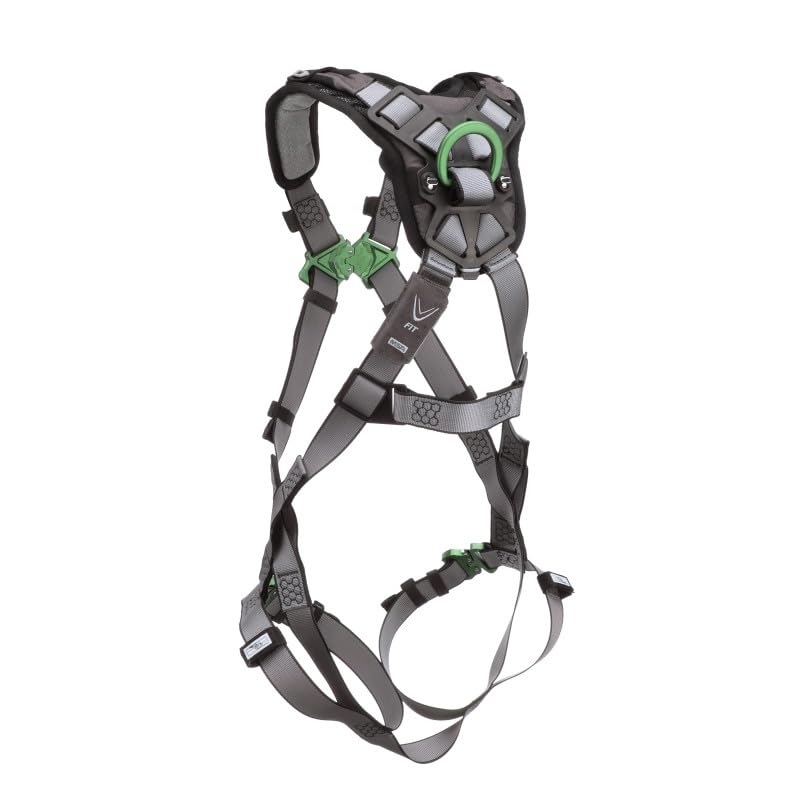 Image of MSA V-FIT Standard Safety Harness - Polyester & Nano-Technology Treated Web Full Body Harness Back, Shoulder Padding, Gray