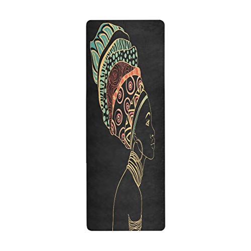 ALAZA Beautiful African Woman with Earring Yoga Mat Non Slip Fitness Exercise Mat, Workout Mat for Yoga, Pilates and Floor Exercises