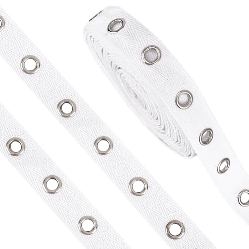 BENECREAT Cinta con Ojales de Color Blanco de 5.48 m, Tira de Cinta de Poliéster con Ojal de Metal de Latón de 20mm para Coser Prendas, Corsés, Camisas, Zapatos, Vestidos,Chaquetas Y Gargantillas