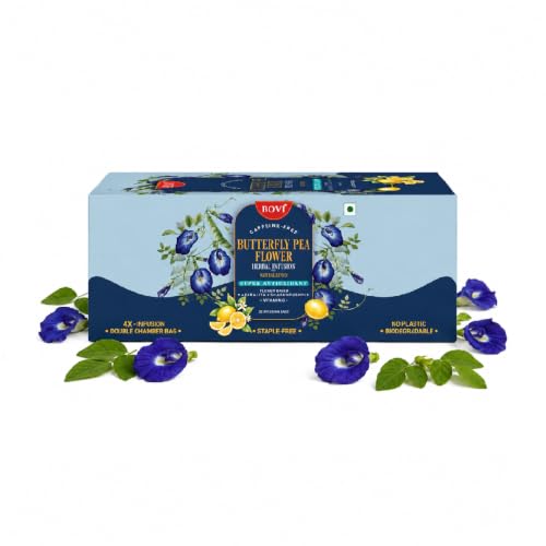 Image of BOVI Butterfly Pea Flower Tea Bags, 30 Teabags | Aparajita /Shankhpushpi Herbal Tea | Caffeine Free| Antioxidant Rich Wellness Tea