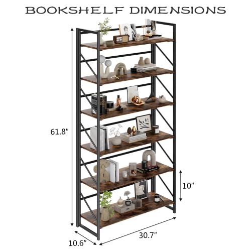 Image of JSB 6 Tier No Assembly Folding Bookshelf, 30.7 inch Wide Foldable Storage Bookcase for Home Office, Space-Saving Storage Shelf for Living Room (Fire Brown)