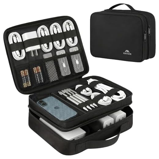 MATEIN Kabeltasche Groß, Kabeltasche Organizer mit DREI Verschiedene Fächer, Tragbarer Kabel Organizer Tasche für Ladekabel, Ladestecker, Kable Tasche für Handy, Lagerung, Reise, Tablet, Schwarz
