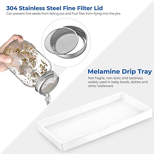 Foto von ecooe Sprossen Keimglas 2er Set keimgläser für Sprossenglas Sprouting jar mit 1 Wasserschale 2 Filtergitterabdeckungen aus Edelstahl 304 und 2 Ständer