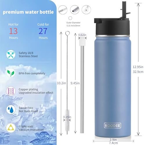 Image of koodee Water Bottle-26 oz Stainless Steel Vacuum Insulated Sports Wide Mouth Water Bottle with Straw Lid, Reusable Metal Water Flask for School (Royal Blue)