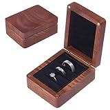 beinkmake Caja de madera de nogal para anillos, 3 ranuras, caja de almacenamiento de anillos de madera maciza, caja cuadrada de terciopelo negro para boda, ceremonia, compromiso, propuesta de