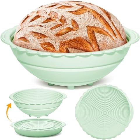 Silicone Bread Basket, 9 Inch Round proofing baskets for sourdough bread baking, Foldable Silicone Proofing Basket for Easy to Clean and Store Cover