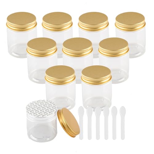 PQPAUTY 12 Pieza Transparente Tarro de Cosmética de Plástico 80g Envases Cosmética Plástico 80 ml con Tapa Oro Botella de Crema Tanque para Productos Cosméticos Ungüento