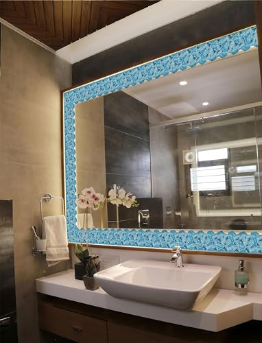 Image of WallDesign Blue Acrylic Shell Tile Sticker - 4 In X 10 Ft Multipurpose Decorative Self-Adhesive Border For Kitchen Backsplash, Furniture, Wall, Cupboard, Staircase, 0.1 Cms