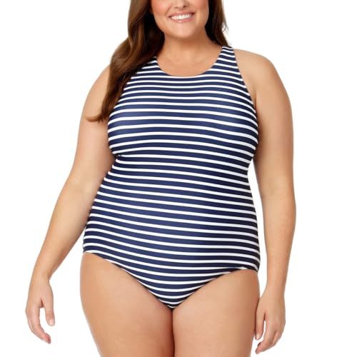 Lands' End Women's Striped One-Piece Swimsuit, Blue and White Stripes, Size XXL3