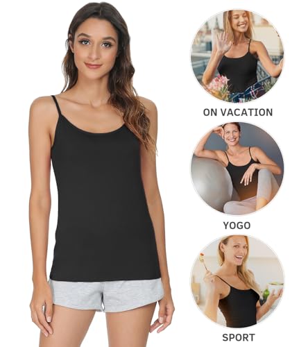 Vislivin Women's Basic Solid Camisole Adjustable Spaghetti Strap Tank Top Black/Black/White/White S - Thumbnail 4