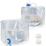 HEETA 2 x 10L Wasserkanister Faltbar, Camping Wasserkanister mit Hahn und Tragegriff Dicht Faltkanister Wasserkanister für Outdoor, Camping, Wandern, Wasser Notfallvorsorge (Beigefügte Zwei Deckel