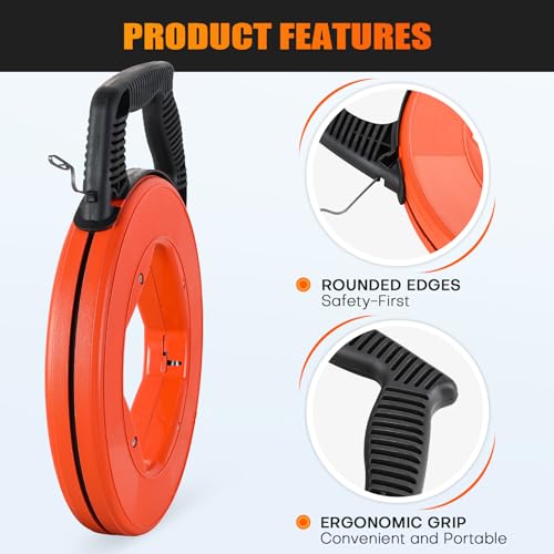weyleity Steel Fish Tape Kit | 100FT Flexible Cable Pulling Fish Tape for Electrical Conduit and Communication Cables, 4mm x 30m Wire Fishing Tool with Changeable Leader Tip - Thumbnail 4