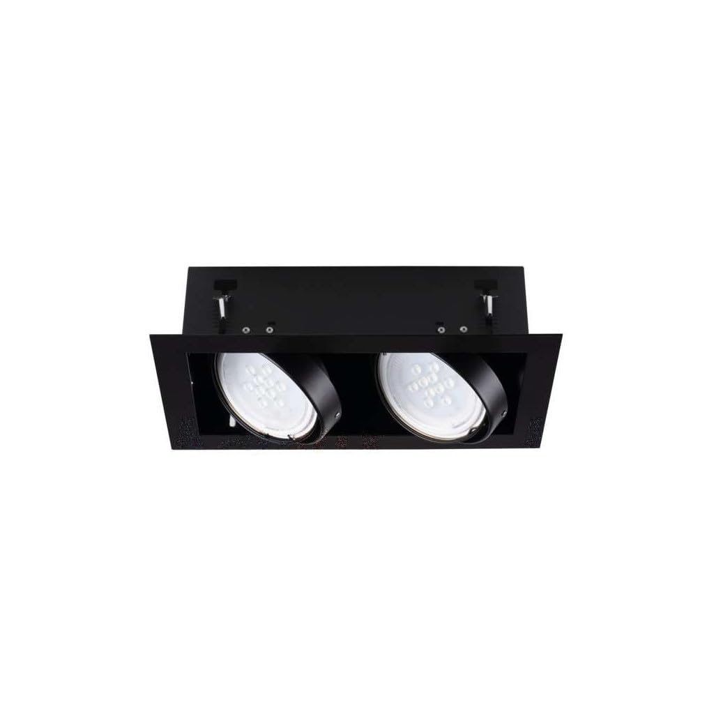 Spot GU10 AR111 Warm White Ceiling Recessed Mounted Spotlight Kitchen Shop Office Retail Display Boxed Frame Adjustable Tilt Lighting (Twin Spot - Black)