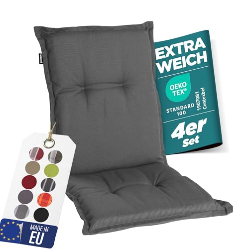 gardisun Gartenstuhlauflagen Niedriglehner I Extra Dicke Sitzauflagen I Made in EU I Stuhlauflagen für Niederlehner Gartenstuhl I Auflagen mit extra hoher Lichtechtheit I 4er Set I Grau