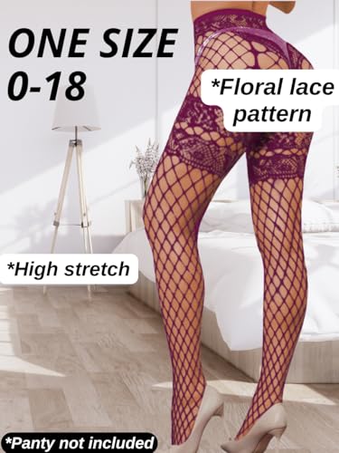 Image of ChiaoLezhee Sexy Wide Fishnet Tights, Floral Lace Garter Stockings For Women, Fishnets Fish Net Fits 0-18