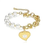 mnmoom Elegant Imitation Pearl Beaded with Heart Medical Alert Charm Medical id Bracelets for Women