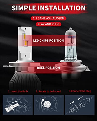 Lasfit H4 9003 Led Bulbs Hb2 Led Lights 400% Super Bright 60W 6000Lm 6000K White, 360 Adjustable Beam,Plug&Play (2 Bulbs) #TOP4